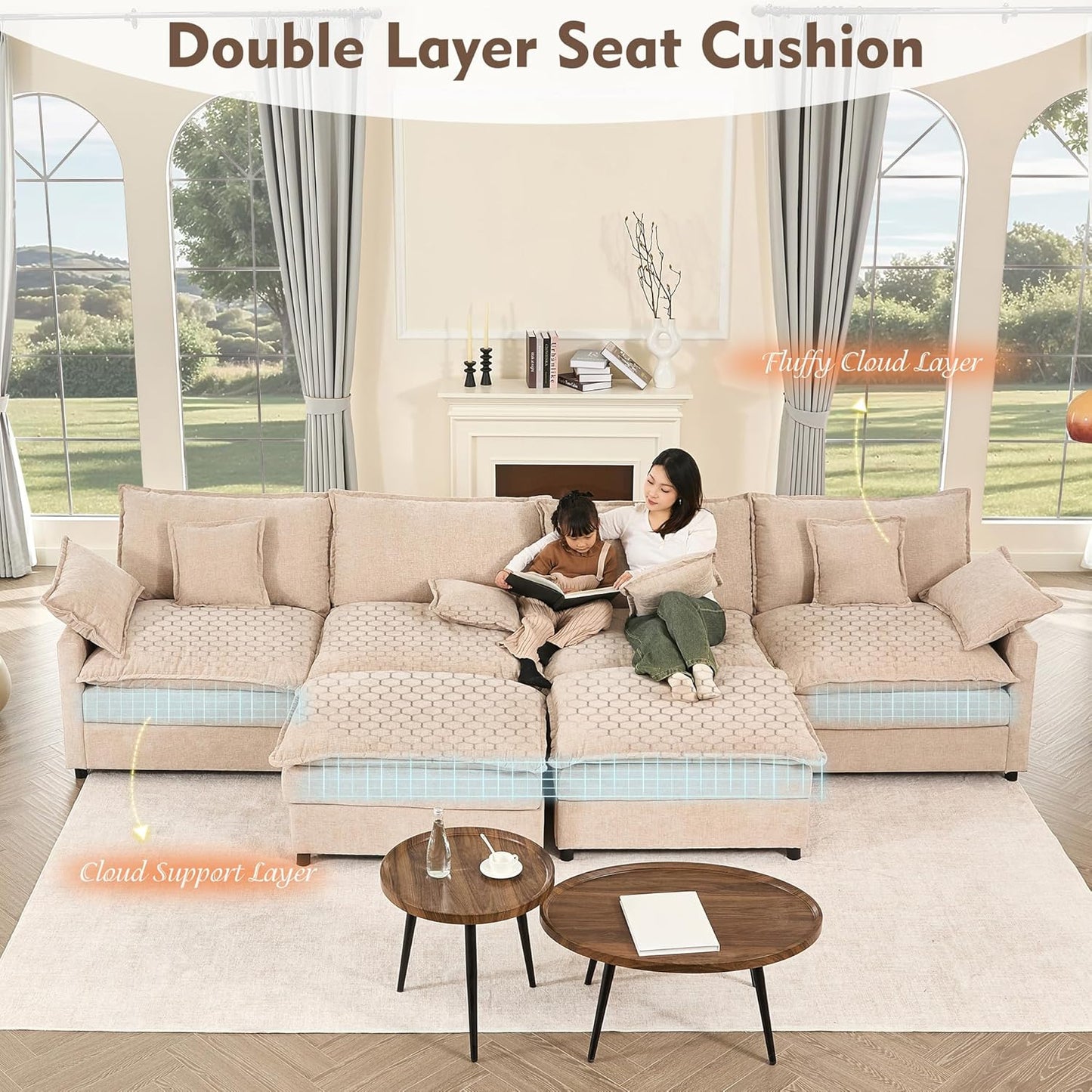 108" U-shaped sofa modular sofa Comfortable cloud sofa