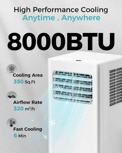 8,000 BTU Portable Air Conditioner 3-in-1 AC Unit with Remote Control Ultra-Quiet Cooling for Rooms