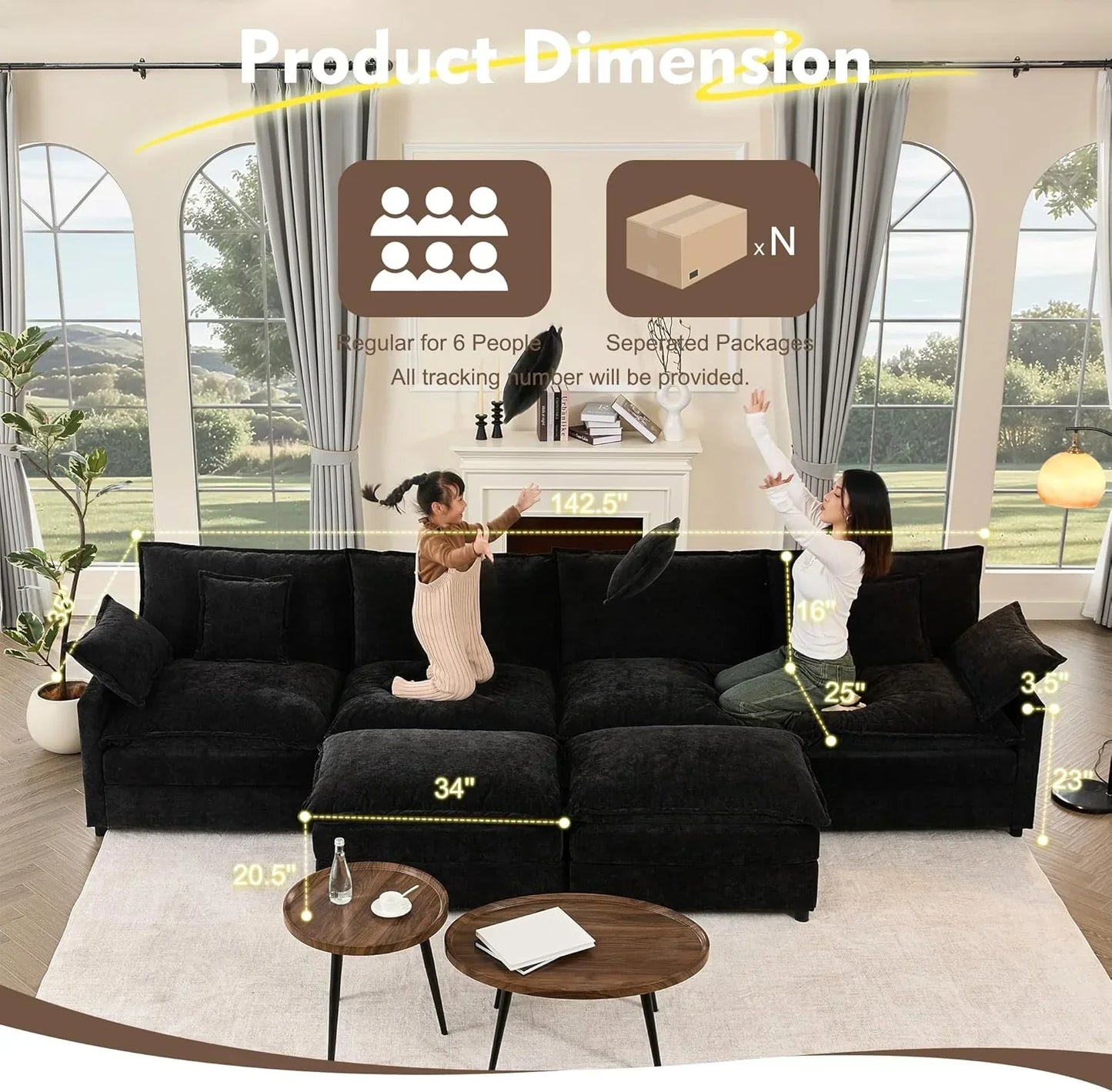 108 Inch U Shape Sofa Sectional Sofa Comfortable Cloud Sofa Living Room Deep Seat Sofa