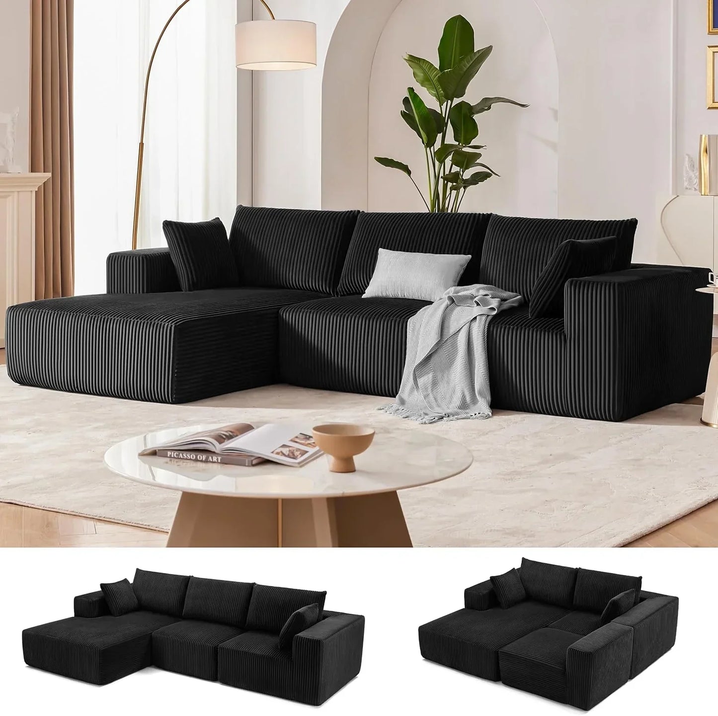 108-inch modular sofa cloud modular sofa with deep seat and reclining chair upholstered sofa