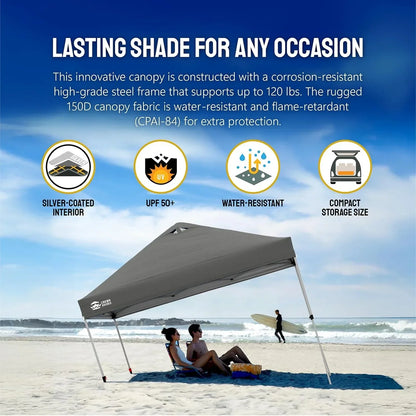 10x10 Pop-Up Awning One-Click Installation Beach Tent Outdoor Sunshade Silver Coated Top