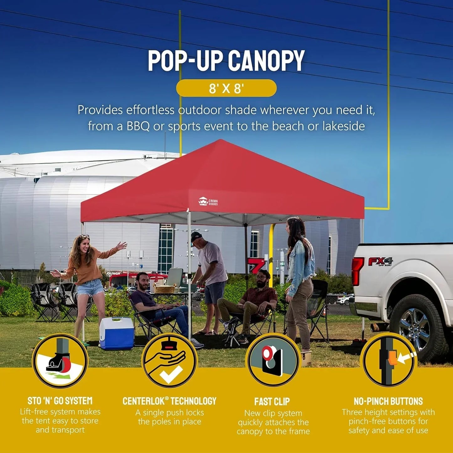 10x10 Pop-Up Awning One-Click Installation Beach Tent Outdoor Sunshade Silver Coated Top