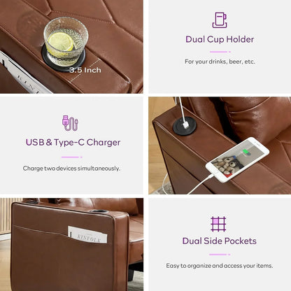 Adult Convertible Sleeper Chair Bed 3-in-1 Pull-Out Sofa Bed with USB/Type-C Ports Cup Holders
