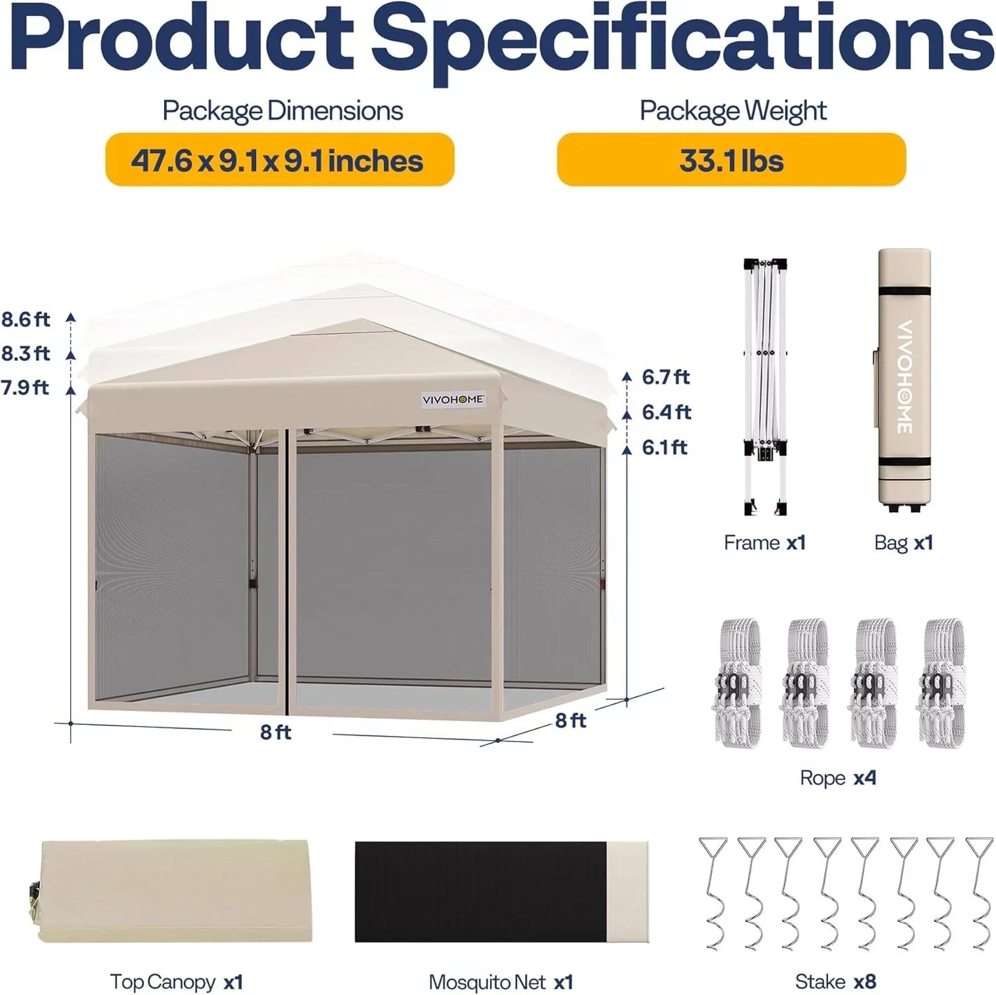 10x10ft Easy Pop-Up Canopy Outdoor Screen Tent with Mosquito Netting 2 Zipper Doors Roller Bag