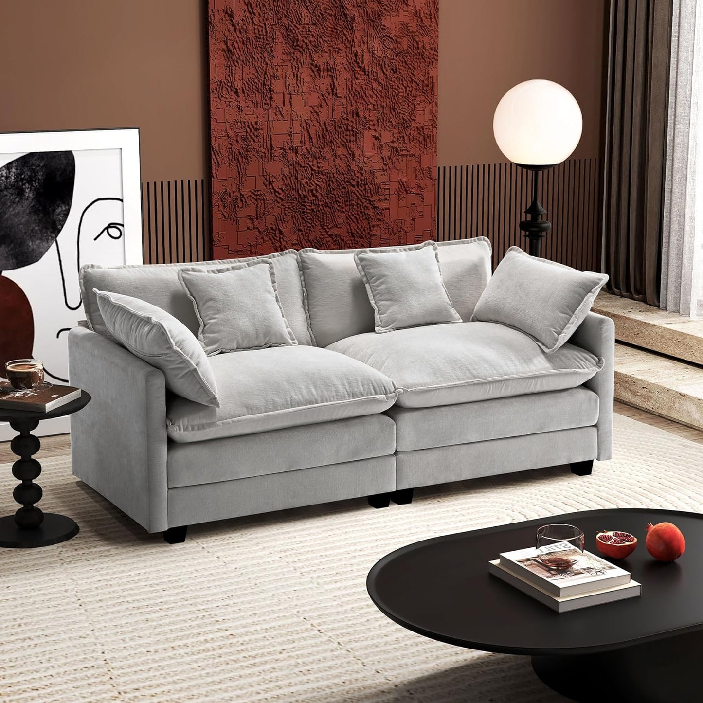 111.4 Inch L Shaped Modern Sofa Modular Cloud Sofa with Ottoman 4 Seater Chenille Deep Seat Sofa