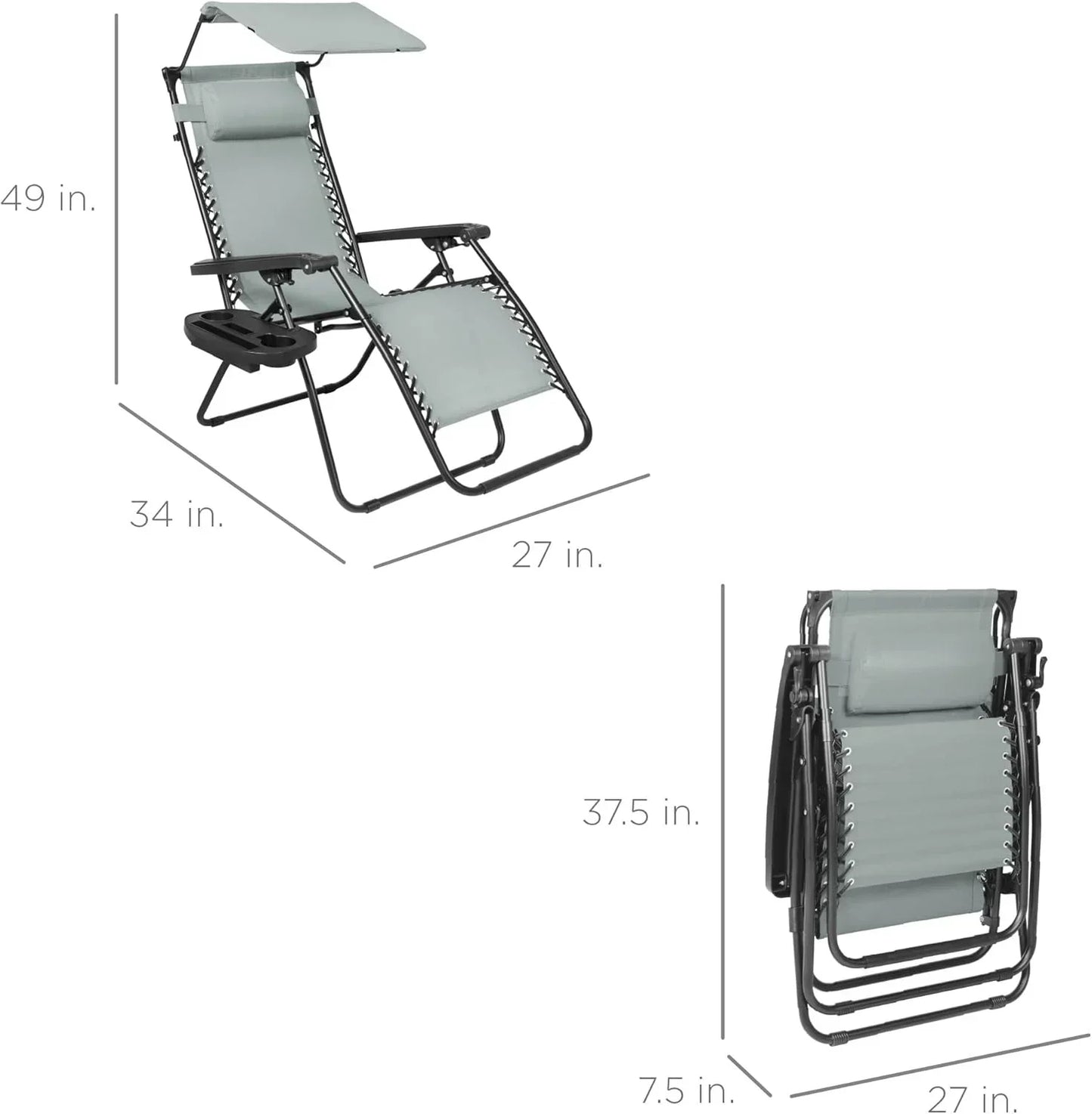 Best Choice Products Folding Zero Gravity Recliner Patio Lounge Chair Adjustable Canopy Shade