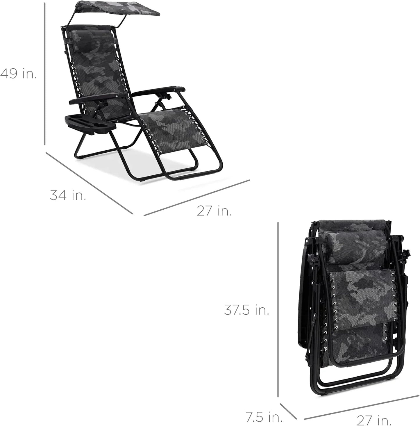Best Choice Products Folding Zero Gravity Recliner Patio Lounge Chair Adjustable Canopy Shade