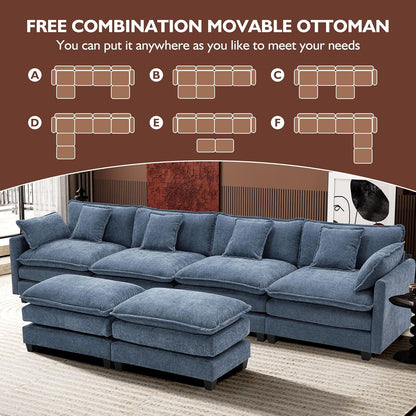 111.4 Inch L Shaped Modern Sofa Modular Cloud Sofa with Ottoman 4 Seater Chenille Deep Seat Sofa