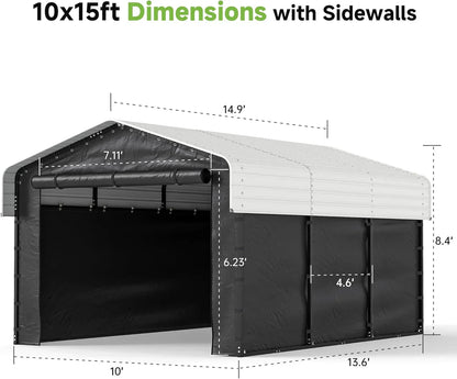 10'x15' Heavy Duty Metal Carport Outdoor Garage Car Shelter Shade with Heavier Frame