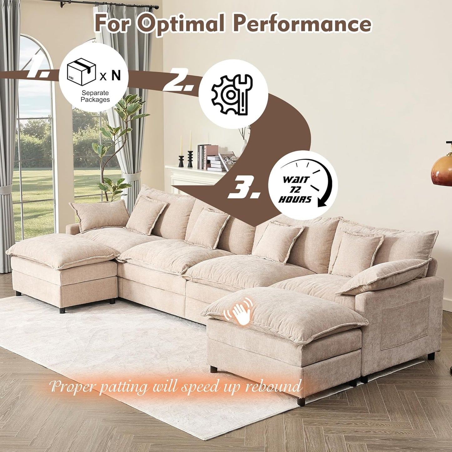 108" U-shaped sofa modular sofa three-seater comfortable cloud sofa