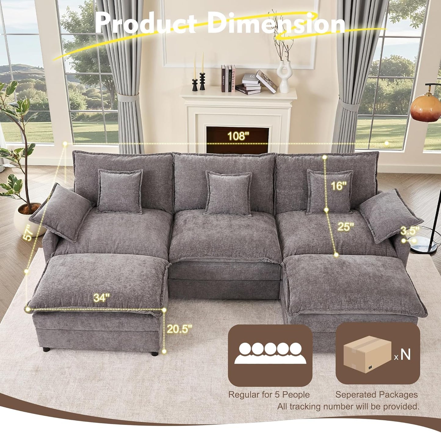 108" U-shaped sofa modular sofa Comfortable cloud sofa