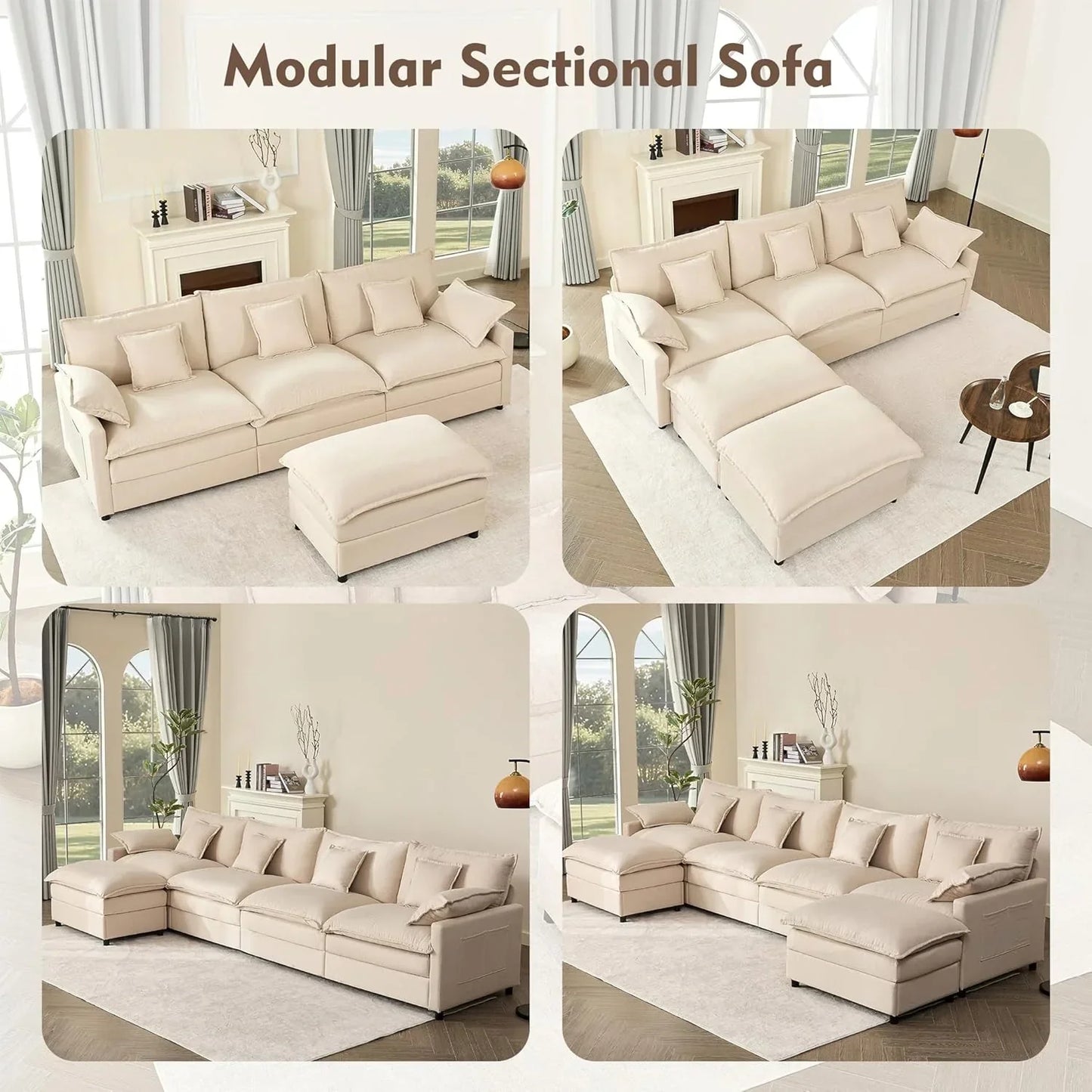 108 Inch U Shape Sofa Sectional Sofa Comfortable Cloud Sofa Living Room Deep Seat Sofa