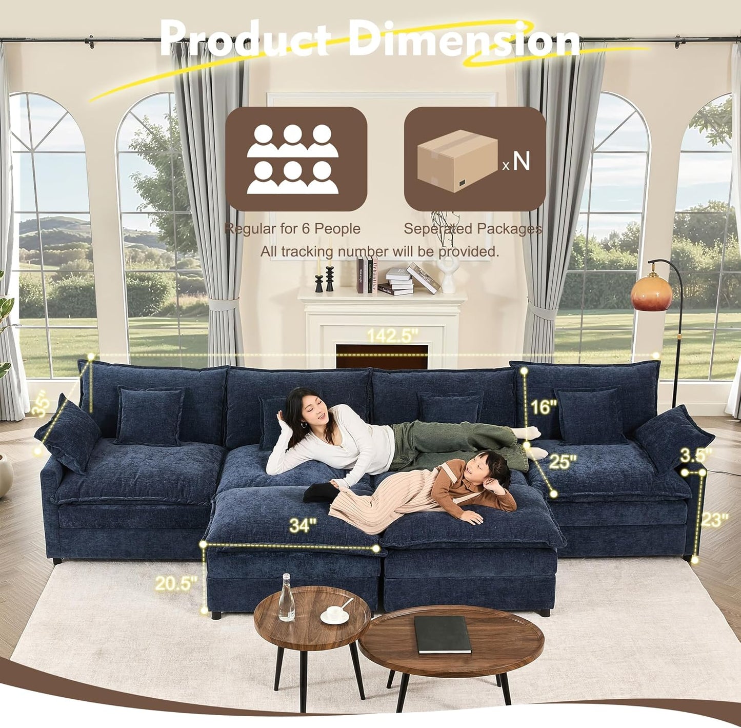 108" U-shaped sofa modular sofa three-seater comfortable cloud sofa
