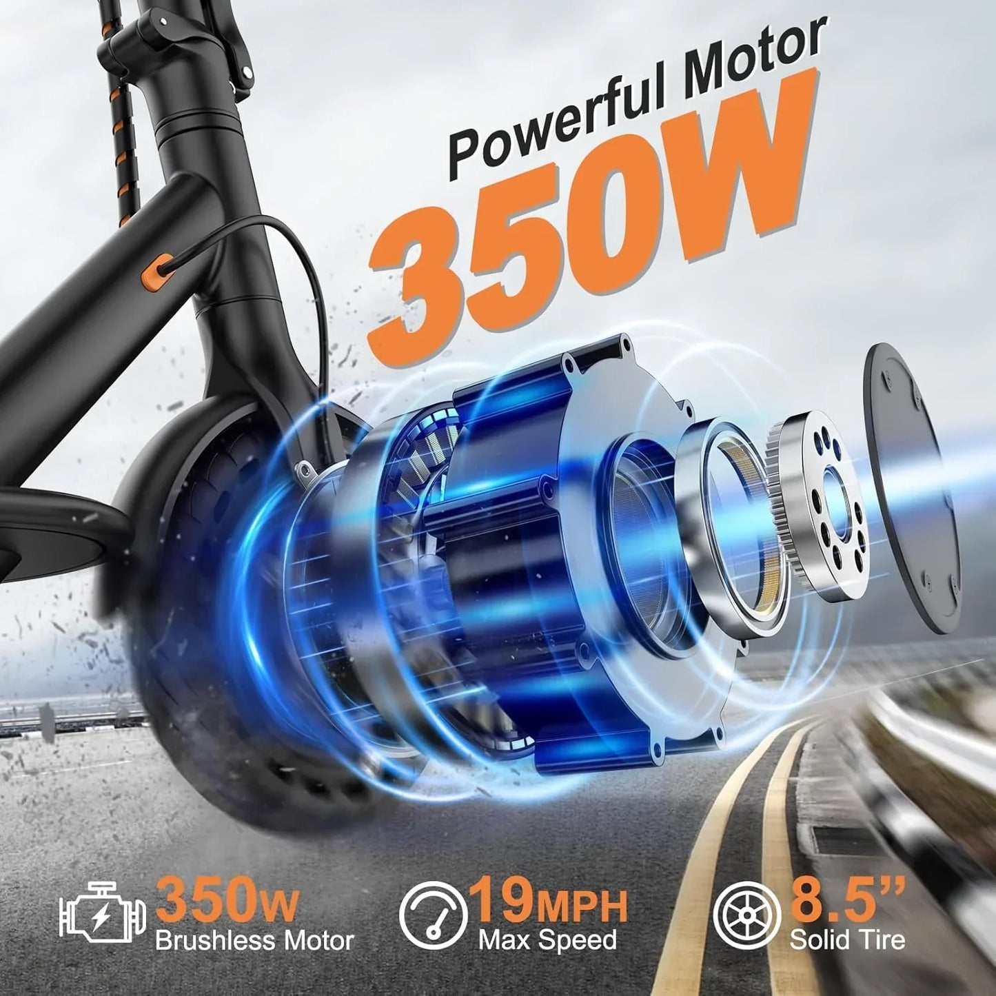 Electric Scooter 350W/500W Powerful Motor 8.5"/10" Solid Tires 19/22Mph 28/21/12 Miles Range