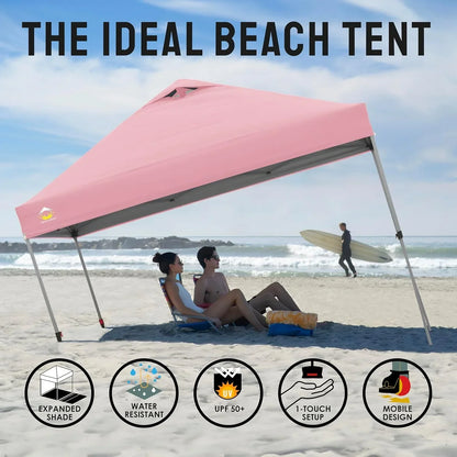 10x10 Pop-Up Awning One-Click Installation Beach Tent Outdoor Sunshade Silver Coated Top