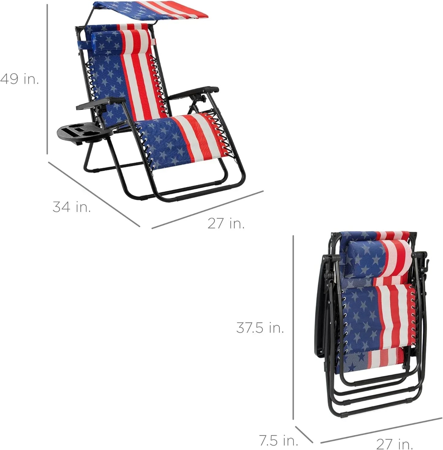 Best Choice Products Folding Zero Gravity Recliner Patio Lounge Chair Adjustable Canopy Shade