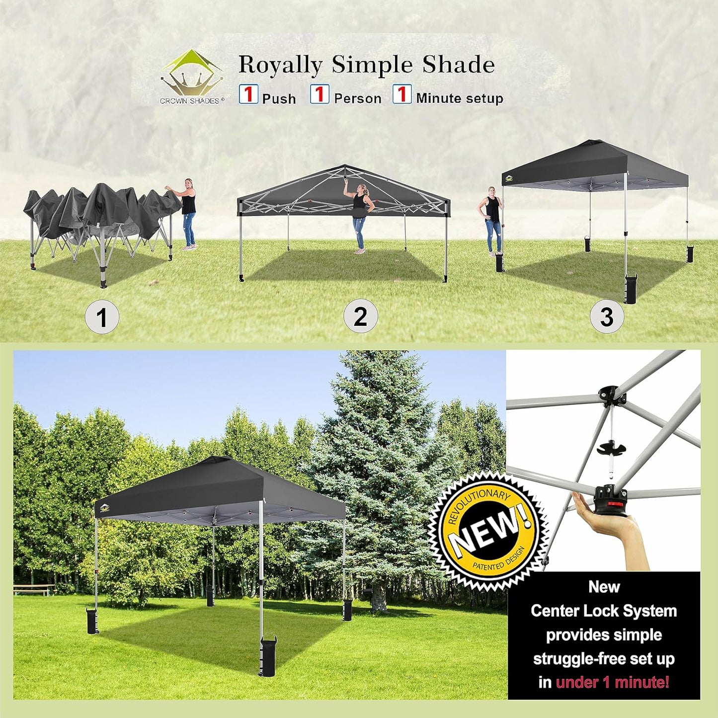 10x10 Pop-Up Awning One-Click Installation Beach Tent Outdoor Sunshade Silver Coated Top