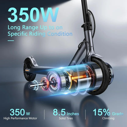 Electric Scooter 350W/500W Powerful Motor 8.5"/10" Solid Tires 19/22Mph 28/21/12 Miles Range