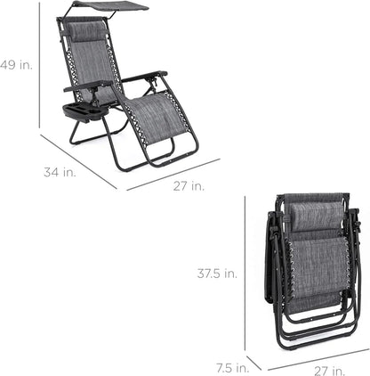 Best Choice Products Folding Zero Gravity Recliner Patio Lounge Chair Adjustable Canopy Shade