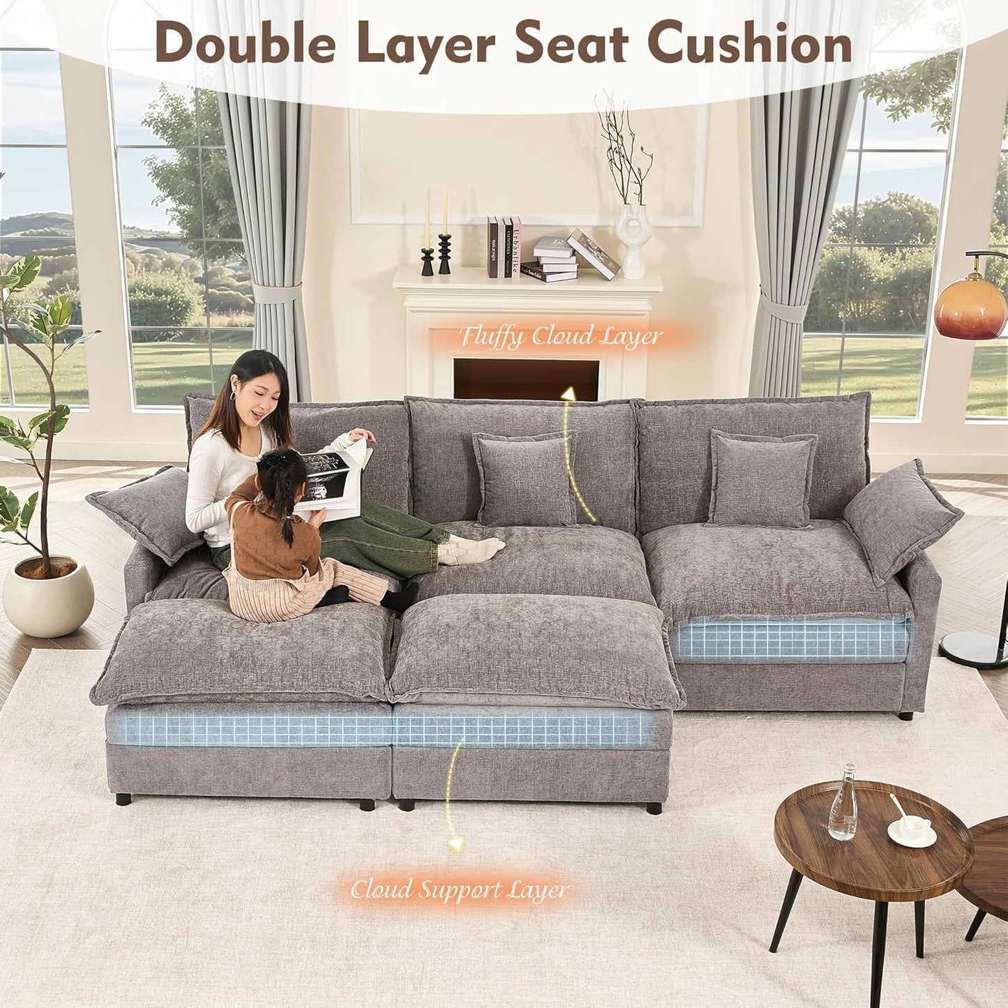 108 Inch U Shape Sofa Sectional Sofa Comfortable Cloud Sofa Living Room Deep Seat Sofa