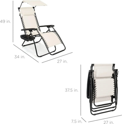 Best Choice Products Folding Zero Gravity Recliner Patio Lounge Chair Adjustable Canopy Shade