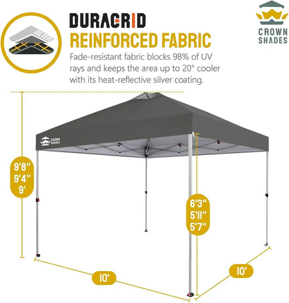 10x10 Pop-Up Awning One-Click Installation Beach Tent Outdoor Sunshade Silver Coated Top