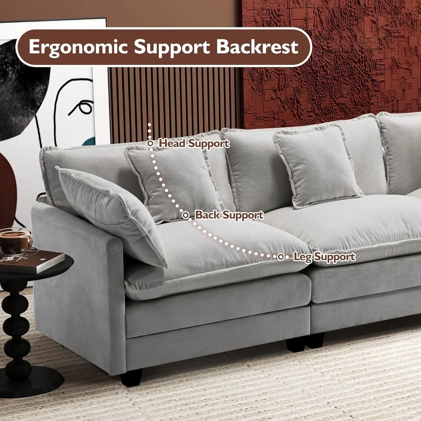 111.4 Inch L Shaped Modern Sofa Modular Cloud Sofa with Ottoman 4 Seater Chenille Deep Seat Sofa