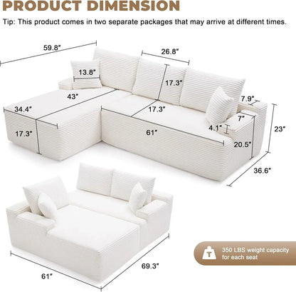 110-inch cloud sofa boneless sofa in the living room modular sofa with deep seats
