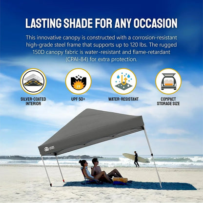 10x10 Pop-Up Awning One-Click Installation Beach Tent Outdoor Sunshade Silver Coated Top