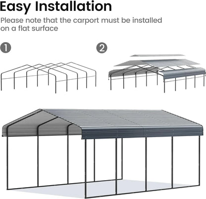 10'x15' Heavy Duty Metal Carport Outdoor Garage Car Shelter Shade with Heavier Frame