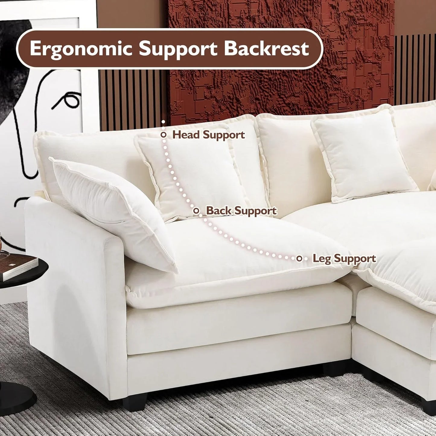 111.4 Inch L Shaped Modern Sofa Modular Cloud Sofa with Ottoman 4 Seater Chenille Deep Seat Sofa
