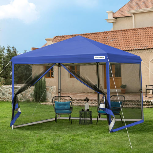 10x10ft Easy Pop-Up Canopy Outdoor Screen Tent with Mosquito Netting 2 Zipper Doors Roller Bag