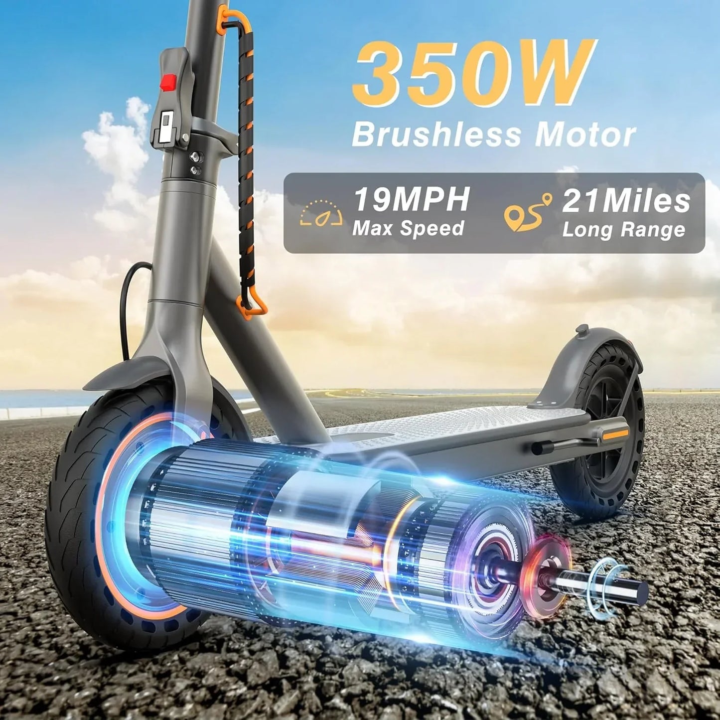 Electric Scooter 350W/500W Motor Top Speed 19/22 mph Max 16/23/28Miles Ranges Foldable E Scooter