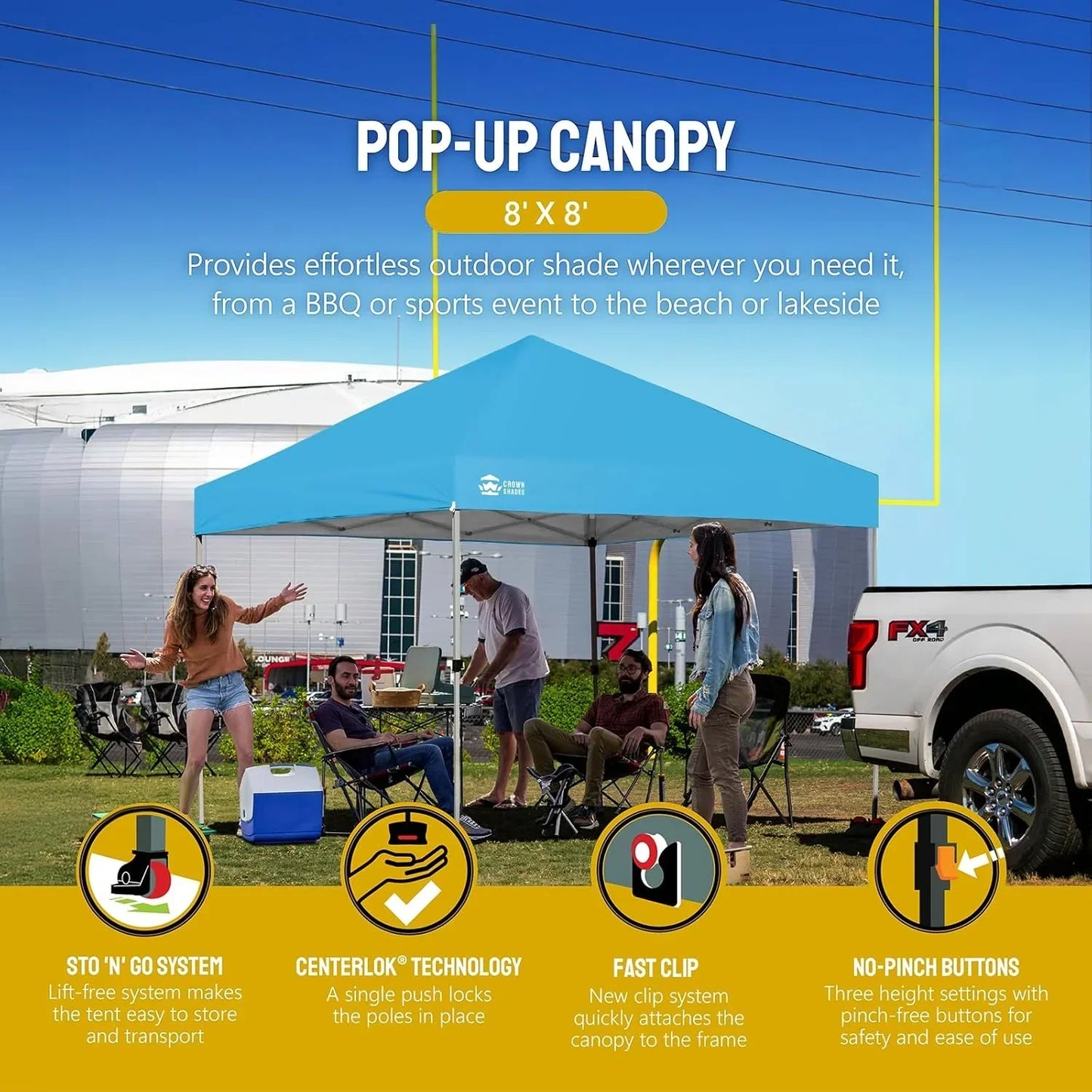 10x10 Pop-Up Awning One-Click Installation Beach Tent Outdoor Sunshade Silver Coated Top