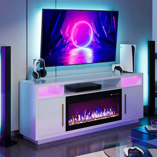70" Fireplace TV Stand for TVs Up to 75" Storage Cabinet Media Console Table for Living Room