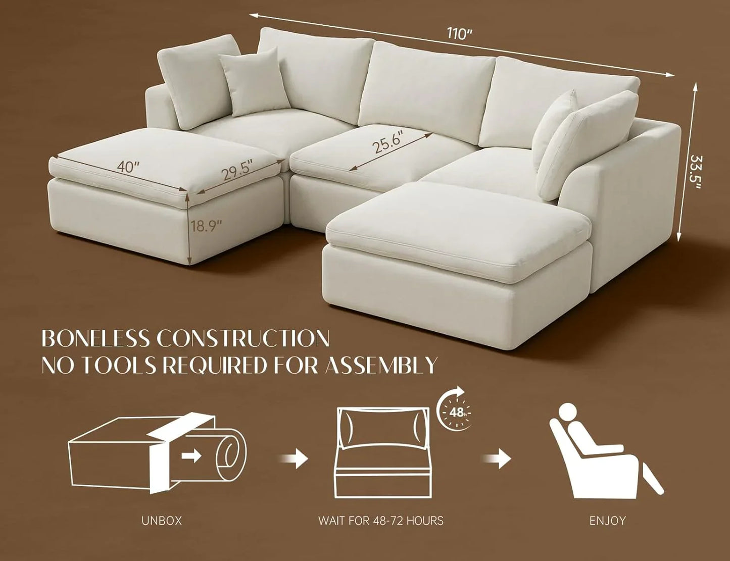 110 inch cloud sectional sofa for living room convertible L-shaped sofa 3 seater sectional sofa