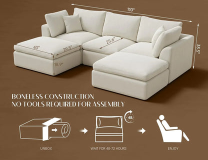 110 inch cloud sectional sofa for living room convertible L-shaped sofa 3 seater sectional sofa