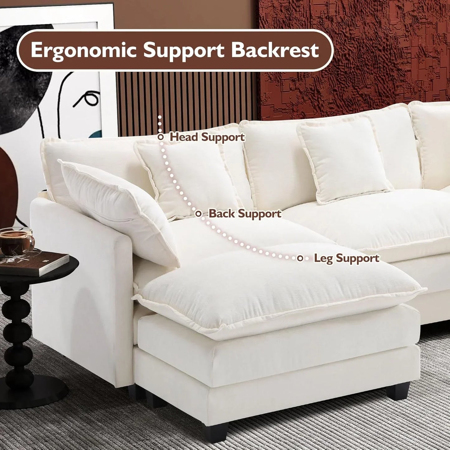 111.4 Inch L Shaped Modern Sofa Modular Cloud Sofa with Ottoman 4 Seater Chenille Deep Seat Sofa