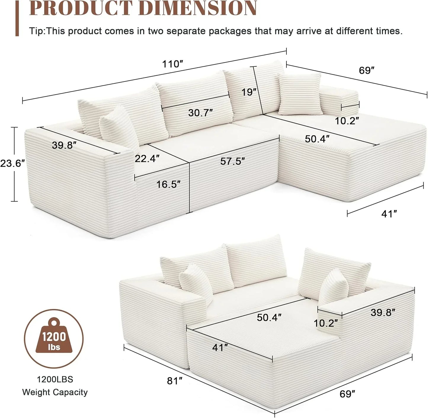 110-inch cloud sofa boneless sofa in the living room modular sofa with deep seats