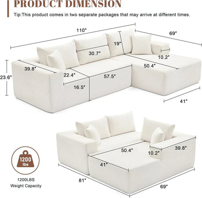 110-inch cloud sofa boneless sofa in the living room modular sofa with deep seats