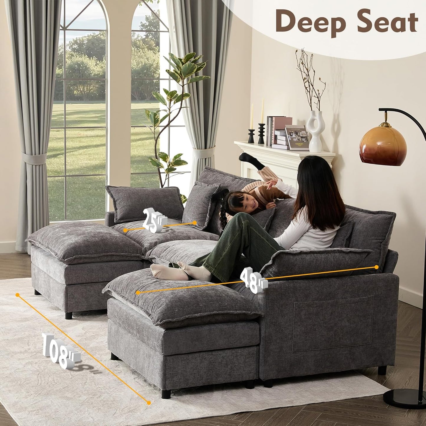 108" U-shaped sofa modular sofa three-seater comfortable cloud sofa