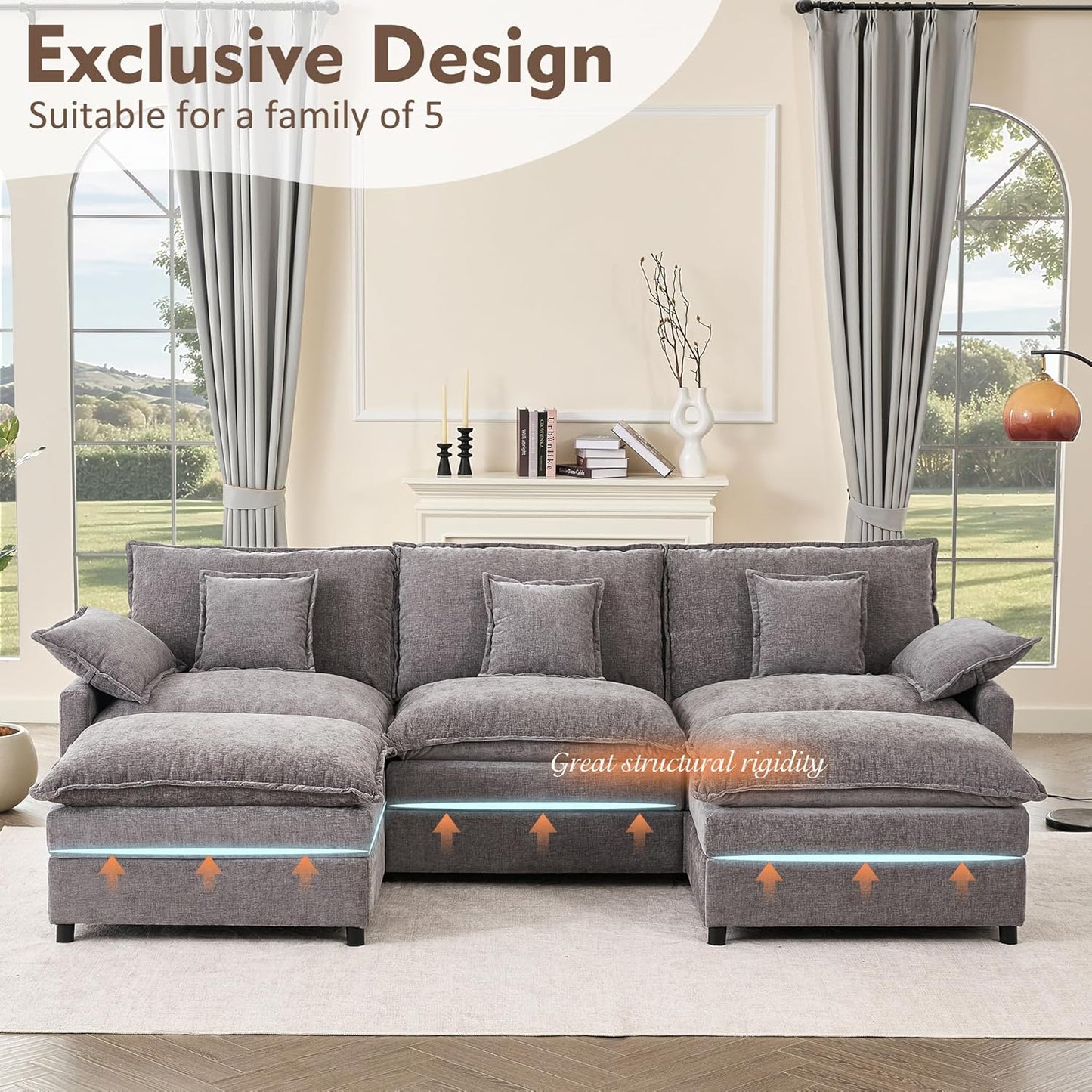 108 Inch U Shape Sofa Sectional Sofa Comfortable Cloud Sofa Living Room Deep Seat Sofa