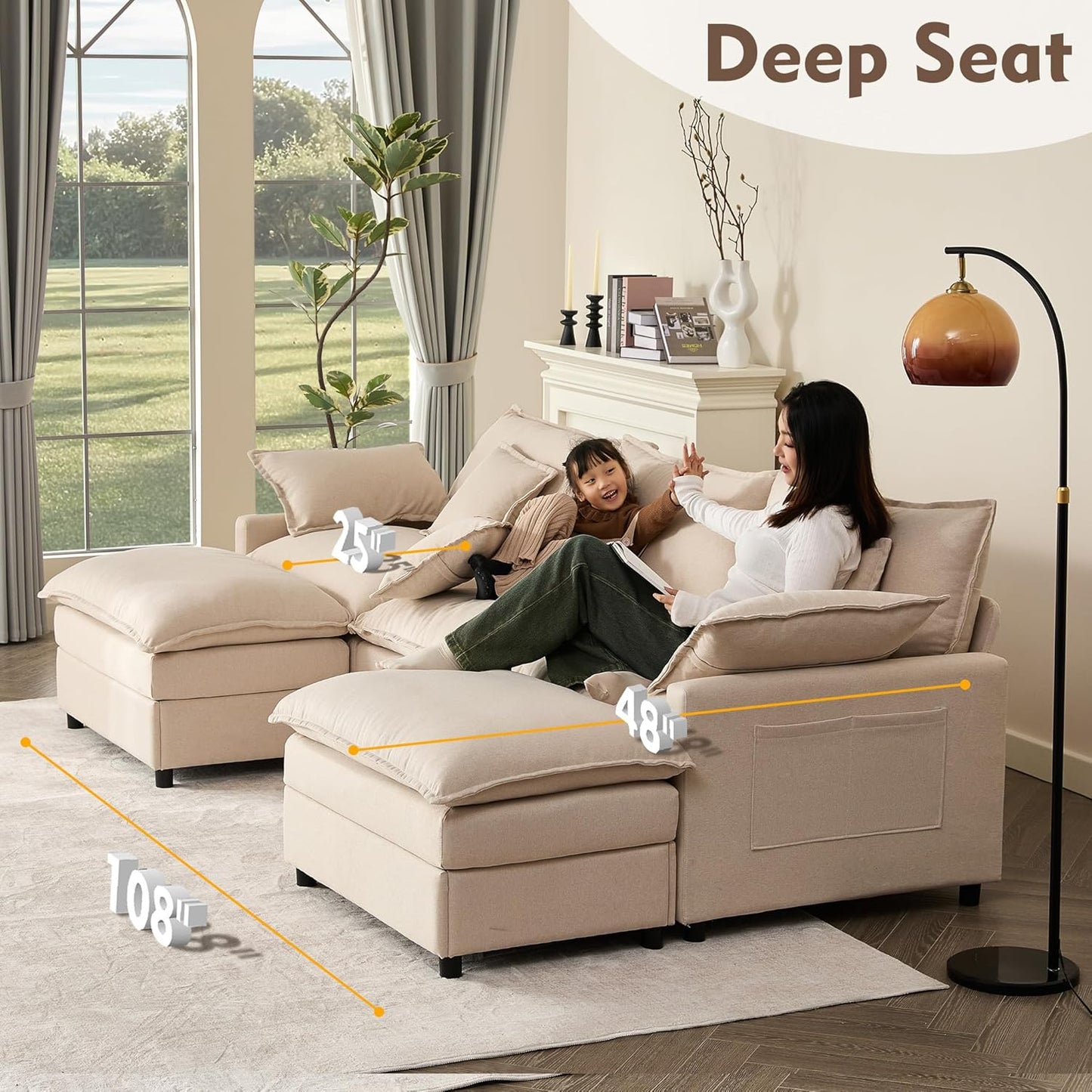 108 Inch U Shape Sofa Sectional Sofa Comfortable Cloud Sofa Living Room Deep Seat Sofa