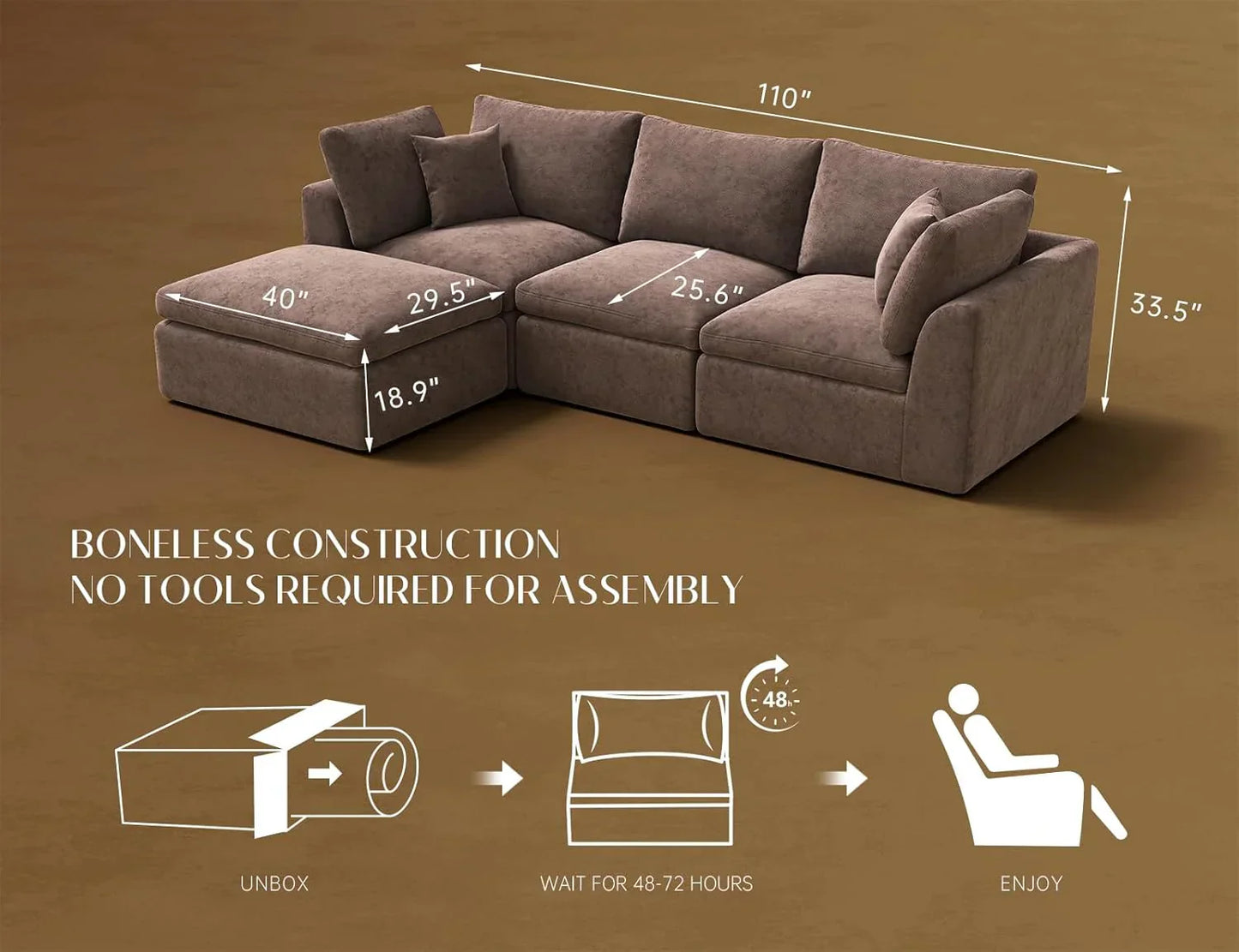 110 inch cloud sectional sofa for living room convertible L-shaped sofa 3 seater sectional sofa
