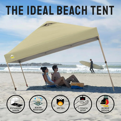 10x10 Pop-Up Awning One-Click Installation Beach Tent Outdoor Sunshade Silver Coated Top