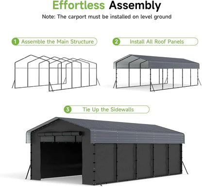 10'x15' Heavy Duty Metal Carport Outdoor Garage Car Shelter Shade with Heavier Frame