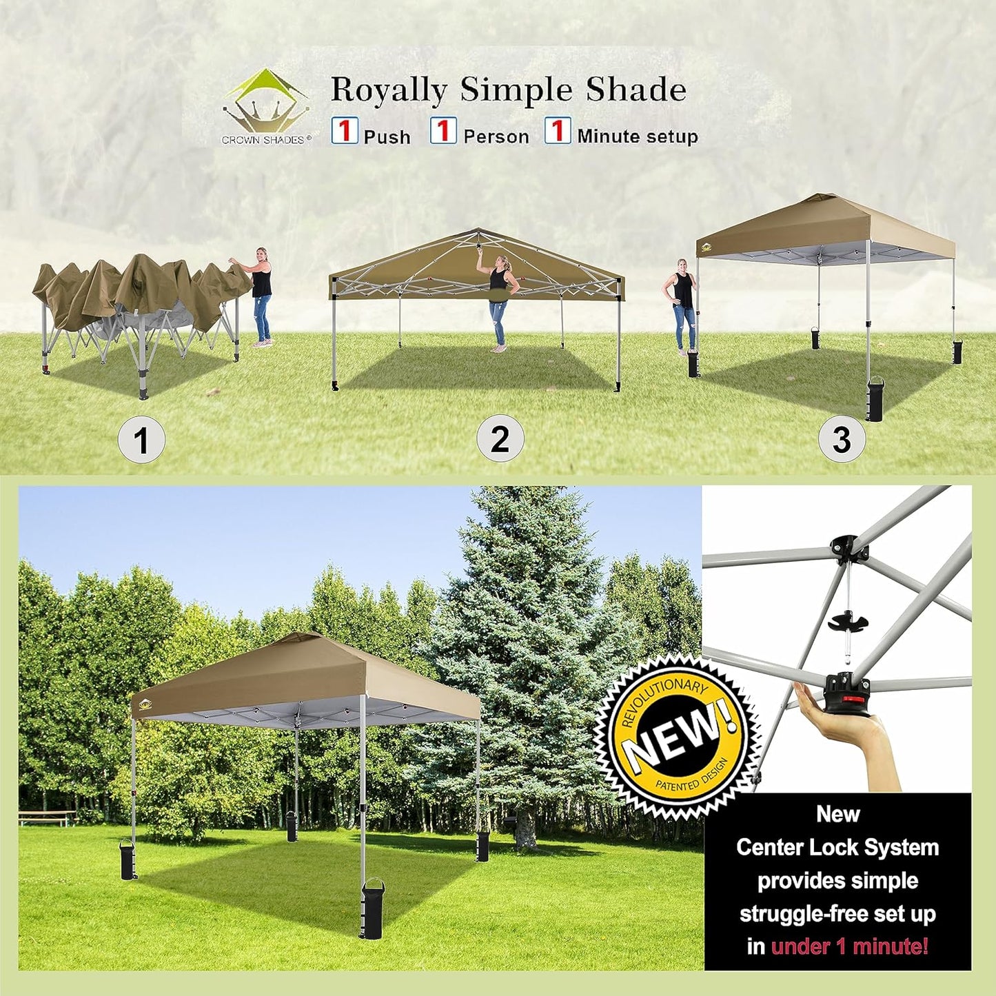 10x10 Pop-Up Awning One-Click Installation Beach Tent Outdoor Sunshade Silver Coated Top
