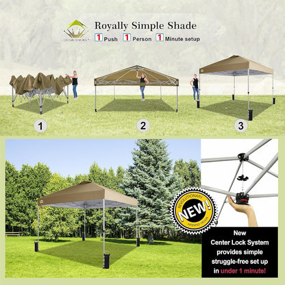 10x10 Pop-Up Awning One-Click Installation Beach Tent Outdoor Sunshade Silver Coated Top