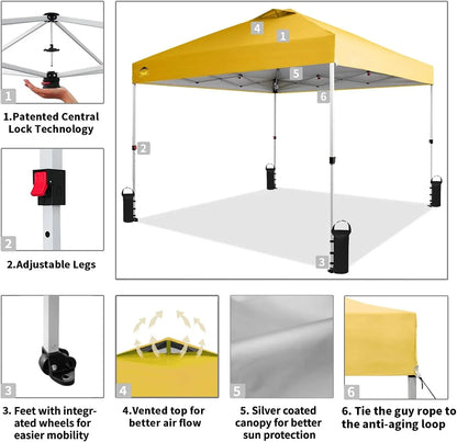 10x10 Pop-Up Awning One-Click Installation Beach Tent Outdoor Sunshade Silver Coated Top