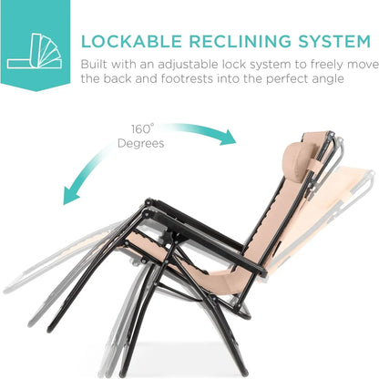 Best Choice Products Folding Zero Gravity Recliner Patio Lounge Chair Adjustable Canopy Shade